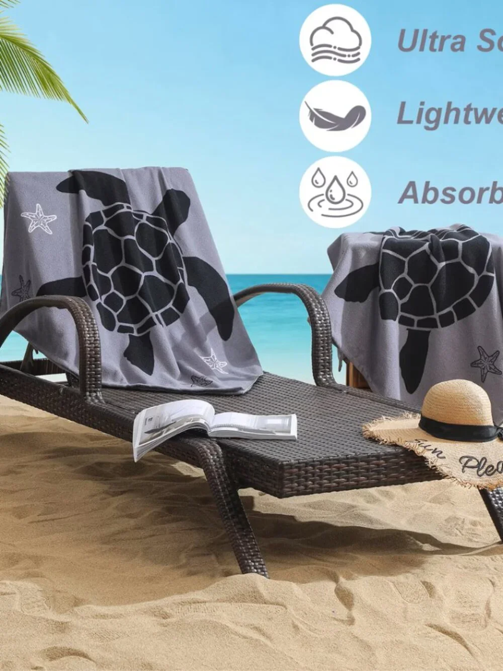 Jessy Home Sea Turtle Beach Towels 4-Pack - Oversized Microfiber Set, 100x180 cm